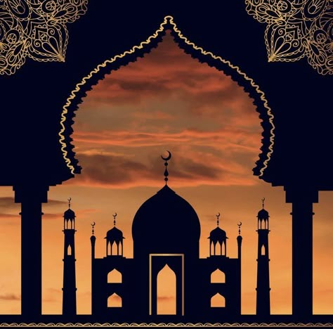 Arabesque Decor, Muslim Background, Sunset Sky Clouds, Wallpaper Ramadhan, Mosque Silhouette, Papercut Art, Flying Carpet, Celebration Card, Silhouette Template