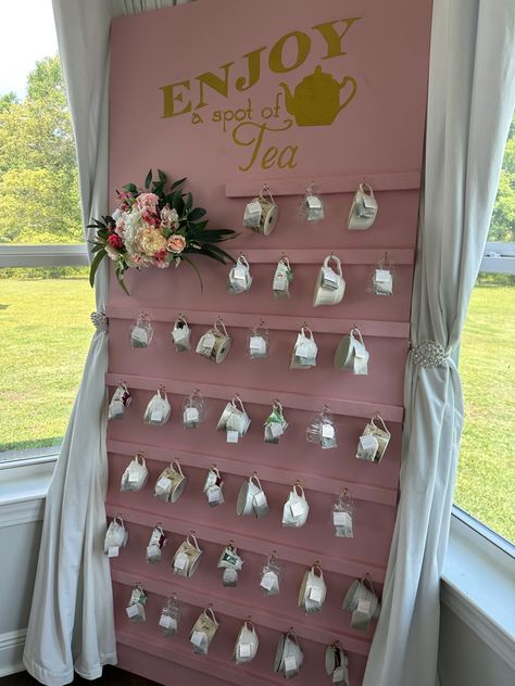 Bridal Shower Tea Station, Vintage Tea Party Photo Backdrop, Bridgerton Bridal Tea Party, Tea Cup Party Decorations, Garden Tea Party Theme Bridal Shower Ideas, Vintage Bridal Tea Party Ideas, Brigerton Baby Shower Ideas, Tea Themed Bachelorette Party, High Tea Bridal Shower Decor