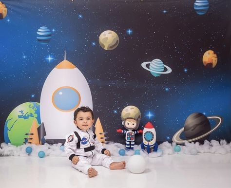 Half Way Around The Sun 6 Months Photoshoot, White Tshirt Family Photoshoot, Halfway Around The Sun Baby Photoshoot, Backdrops Kids, Milestone Photography, Photoshoot Backdrops, Astronaut Birthday, Space Birthday Party, Baby Shoot