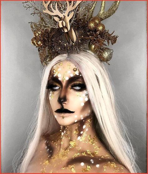 Feral Makeup, Reindeer Makeup, Christmas Queen, Ghost Makeup, Creepy Halloween Makeup, Christmas Makeup Look, Rave Makeup, Christmas Look, Halloween Makeup Inspiration