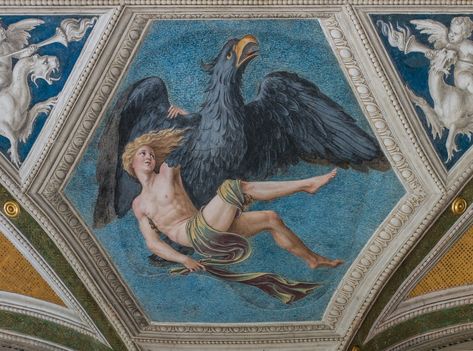 Aquarius depicted by Ganymede abducted by Jupiter as an eagle (from Daedalum Photos by Robin MORET) Zeus And Ganymede, Panel Ceiling, Rome Art, Greek Myth, Greek And Roman Mythology, Greek Mythology Art, Greco Roman, Myths And Legends, Roman Mythology