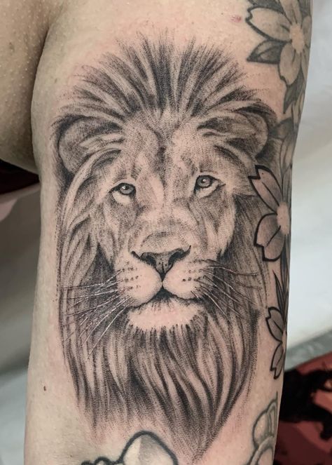 Gorgeous lion portrait tattoo done by @jenskinart in black and grey realism. We love how soft it looks, placed on the back of the arm. Lion Portrait Tattoo, Big Cat Tattoos, Big Cat Tattoo, Black And Grey Realism, Lion Portrait, Cat Tattoos, Realism Tattoo, Lion Tattoo, Big Cat