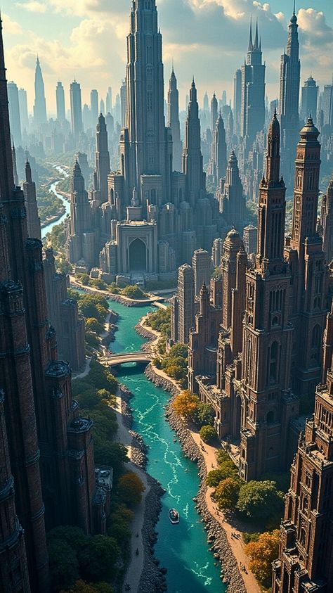 #fantasy #fantasyart #landscape #city High Fantasy City, Fantasy Modern City, Rich Fantasy City, Cliffside Fantasy City, Modern Fantasy City, Rocky Fantasy City, Fantasy City Skyline, Woodland City Fantasy Art, Landscape City