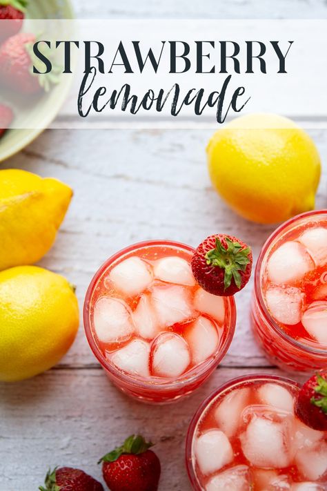 Classic sweet and tangy strawberry lemonade is so easy to make at home with only 3 basic ingredients in less than 10 minutes! Homemade Strawberry Lemonade, Strawberry Lemonade Recipe, Strawberry Juice, Banana Milkshake, Lemonade Recipe, Summer Grilling Recipes, Homemade Lemonade, Strawberry Puree, Delicious Drinks