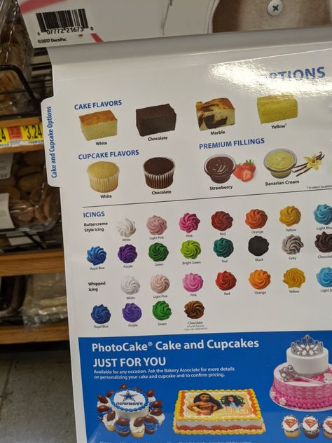 Walmart Cakes 2020 San Diego Walmart Cakes, Disney Baking, Whipped Icing, Yellow Cupcakes, White Chocolate Strawberries, Bavarian Cream, Cupcake Flavors, Sheet Cakes, Paint Rock