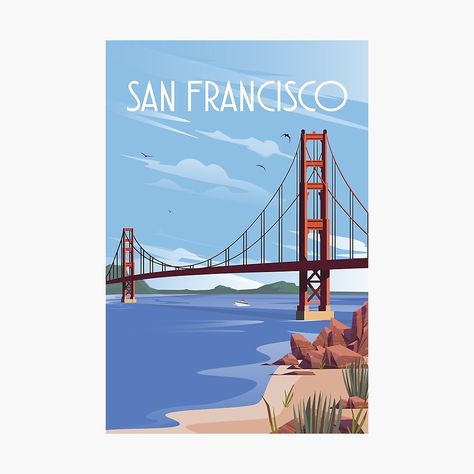 Malibu Travel, Golden Gate Bridge Art, Mercury Poster, San Francisco Art Print, New York Travel Poster, San Francisco Bridge, Paris Travel Poster, Minimalistic Illustration, San Francisco Print