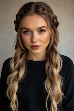 Braid Crown Hair Down, Crown Braid Hairstyles Half Up, Fun Braid Hairstyles, Crown Braid Half Up Half Down, Half Up Braided Hairstyles Wedding, French Braid Wedding Hairstyles, Braid Crowns, Braid Wedding Hairstyles, Crown Braid Tutorial