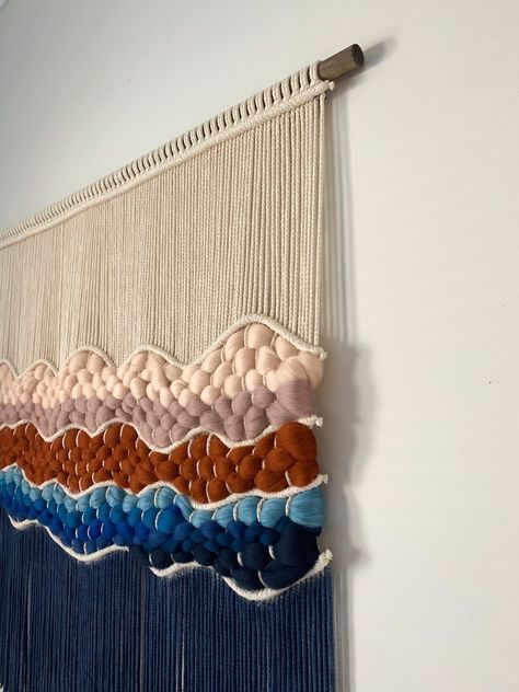 Macra Weave, Rope Tapestry, Macraweave Wall Hanging, Color In Nature, Colorful Macrame, Fiber Wall Art, Tapestry Woven, Colorful Mountains, Yarn Wall