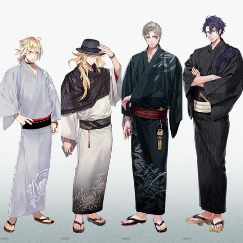 Anime Men Kimono, Men In Yukata, Male Shrine Maiden, Male Kimono Reference, Kimono Men Drawing, Kimono Outfit Male, Kimono Male Drawing, Male Yukata Drawing, Japanese Yukata Male