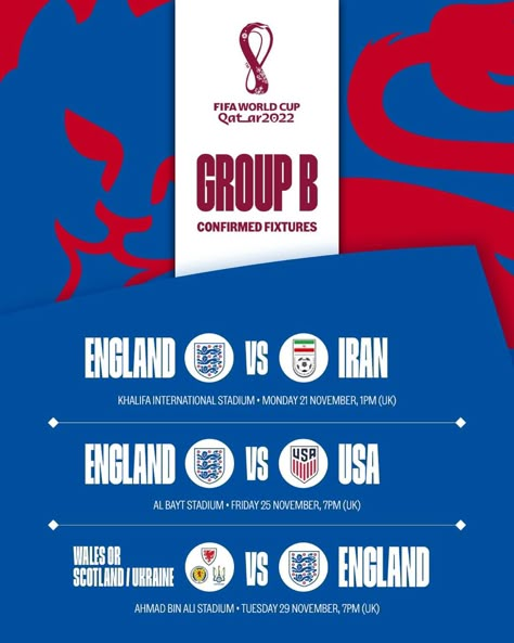 Group B. Group Stages World Cup Football Tournament 2022 In Qatar Fixtures Premier League Design, World Cup Fixtures, Football Arsenal, Football Fixtures, Football World Cup 2022, Branding Identity Inspiration, Football Cups, World Cup Football, Soccer Tournament