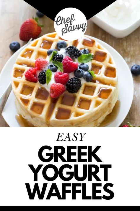 Try this Easy Soft and Fluffy Greek Yogurt Waffles Recipe! Crispy on the outside and soft on the inside. They take less than 30 minutes to make and are the perfect way to start your day! This easy waffles recipe is perfect for brunch at the weekend. Make a big batch and freeze half for breakfasts throughout the week! Follow Chef Savvy for more Healthy Family Friendly Recipes. Waffle Recipe Crispy, Yogurt Waffle Recipe, Easy Waffles Recipe, Low Calorie Dinner Ideas, Greek Yogurt Waffles, Yogurt Waffles, Easy Waffles, Dinner Ideas For Picky Eaters, Waffles Healthy