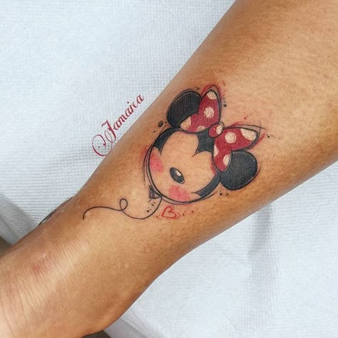 Minnie Mouse Ear Tattoo, Minnie Ears Tattoo, Disney Friend Tattoos, Minnie Mouse Tattoo For Daughter, Minnie Mouse Tattoo Ideas, Mickey And Minnie Tattoo, Minnie Mouse Tattoos, Mickey Mouse Tattoo Ideas, Minnie Mouse Tattoo