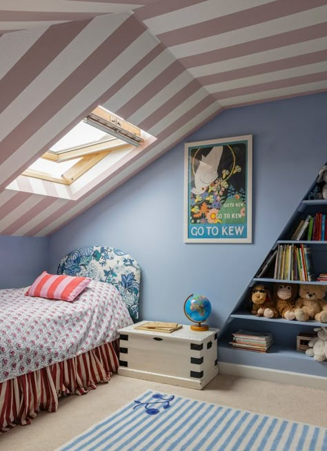 An artist's house decorated with riotous colour and collected paintings | House & Garden Kids Attic Bedrooms, Pale Blue Bedrooms, Yellow Kitchen Cabinets, Oval Room Blue, Children's Bedroom Ideas, Wall Colours, London Townhouse, Kids Bedroom Inspiration, Attic Bedrooms