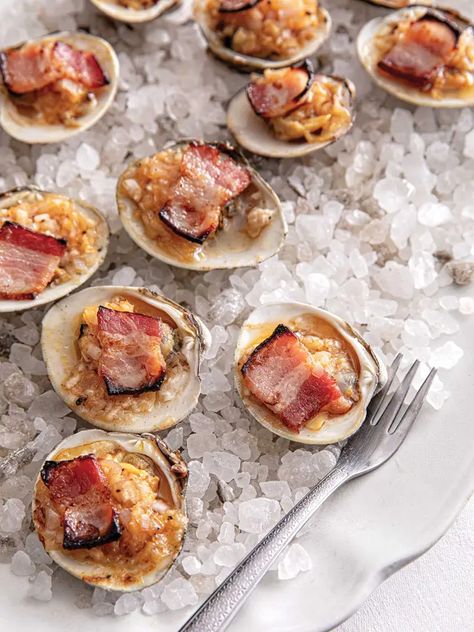 Clams Casino Recipe | Saveur Clam Cake, Clam Fritters, Crab Louie, Pizza Variety, Clam Dip, Butter Beef, Steak Diane, Clams Casino, Chicken Divan