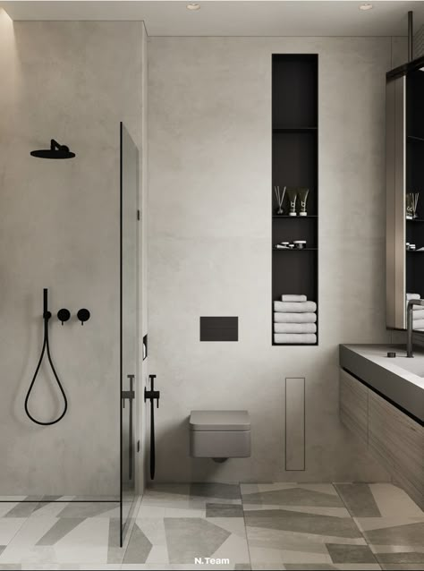 Bathroom White And Black, Black White Bathroom, Restroom Design, Washroom Design, Team Design, 아파트 인테리어, Bathroom Design Decor, Toilet Design, Bathroom Inspiration Decor