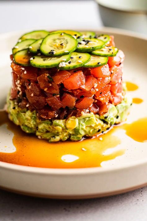 Raw Tuna Recipe, Tuna Tartare Recipe, Fresh Tuna Recipes, Tuna Appetizer, Ahi Tuna Recipe, Tartare Recipe, Ponzu Sauce, Wonton Chips, Raw Tuna