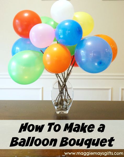 Make any room or party festive with a balloon bouquet! Very easy and inexpensive. No helium needed! How To Make A Balloon Bouquet, Diy Balloon Bouquet, Balloon Bouquet Diy, How To Make Balloon, Filled Vases, Floral Ice, Blowing Up Balloons, Balloon Display, Diy Balloon