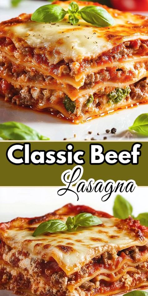 🧀🍝 Dive into layers of deliciousness with this Classic Beef Lasagna! With perfectly seasoned beef, creamy cheese, and rich tomato sauce, this recipe is a family favorite and always a crowd-pleaser. Perfect for any occasion! 😍 👉 Save this for your next lasagna night! #BeefLasagna #ClassicItalian #ComfortFood #FamilyDinner #CrowdPleaser #DinnerParty Meat Lovers Lasagna Recipe, Lasagna For A Crowd, Best Lasagna Ever, Beef Lasagna Recipe, Italian Sausage Lasagna, Classic Lasagna Recipe, Beef And Vegetables, Best Lasagna Recipe, Sausage Lasagna