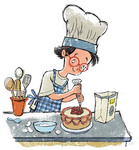 Baking Illustration, Baking A Cake, Kids Baking, Baker Boy Hat, Book Illustration Art, Baker Boy, Boy Hat, Children Book, Food Illustrations