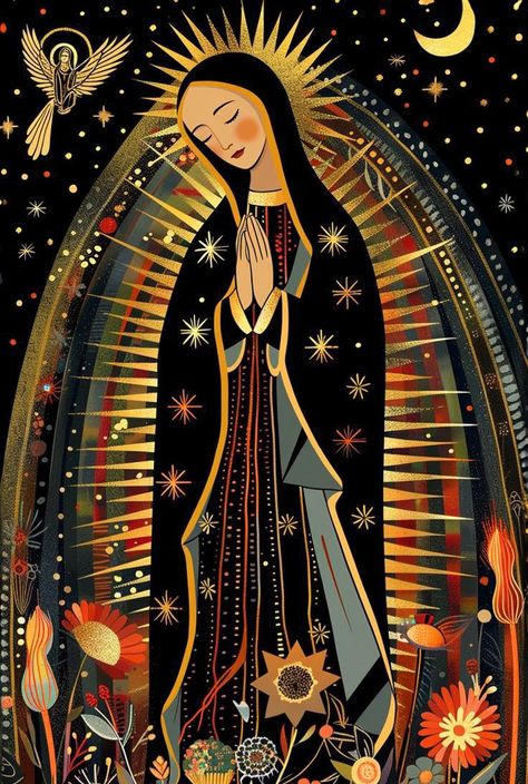 The Virgin Guadalupe, Our Lady Of Guadalupe Drawing, Simple Virgin Mary Tattoo, Lady Of Guadalupe Art, Mexican Catholic Art, Mary Of Guadalupe, Virgin Mary Painting, Virgin Guadalupe, Roman Catholic Art