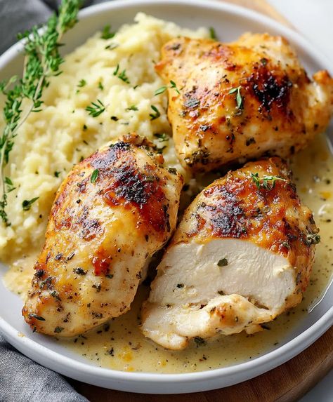 Herb Chicken Recipe - sandyrecipes.com Work Week Meals, Winter Season Food, Herb Chicken Breast, Herb Chicken Recipes, Rosemary Recipes, Cook From Scratch, Thyme Chicken, Week Meals, Thyme Recipes