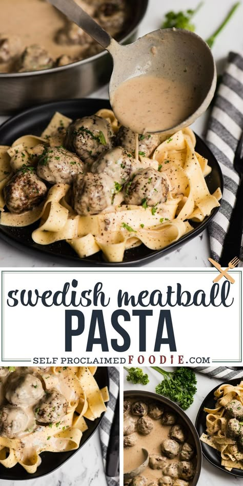 Beef Swedish Meatballs, Swedish Meatball Pasta Recipe, Swedish Meatball Pasta, Meatball Pasta Recipes, Meatball Sauce, Meatball Pasta, Cream Sauce Recipes, Recipe Pasta, Cooked Pasta