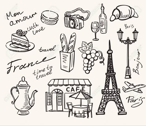 Cute Paris Drawings Easy, Paris Doodle Art, Paris Cute Drawings, Paris Doodles Easy, Paris Themed Tattoo, Small Paris Tattoo Ideas, France Doodles, Paris Drawing Sketches, Paris Tattoo Ideas