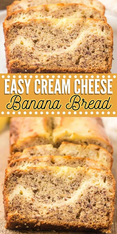 Cream Cheese Banana Nut Bread, Moist Banana Bread With Cream Cheese, Banana Bread With Cream Cheese Filling, Banana Bread Recipe Cream Cheese Filling, Banana Bread With Cream Cheese Frosting, Banana Bread Recipe With Cream Cheese, Banana Cream Cheese Bread, Cream Cheese Banana Bread Recipe, Bisquick Banana Bread