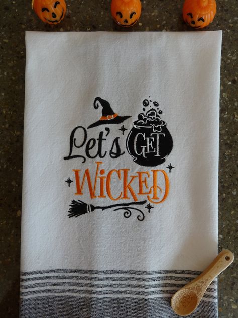 Tea Towel Ideas, Housewarming Gift Basket, Tea Towels Diy, Spooky Halloween Decor, Housewarming Gift Baskets, Funny Tea Towels, Towel Ideas, Spooky Halloween Decorations, Kitchen Dish Towel