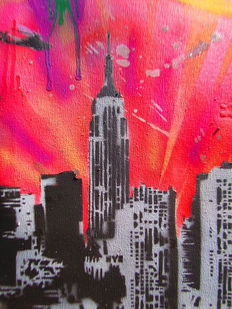 Nyc Drawing, Spray Paint Stencils, Stencil Graffiti, Paint Stencil, Room Pics, Art Alevel, Skyline Painting, New York Graffiti, New York City Skyline