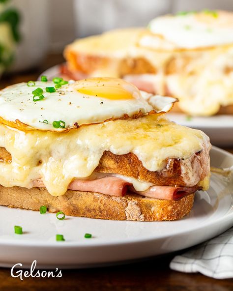 In the words of our discerning kitchen tasters, “We have nothing bad to say about this sandwich.” This Croque Madame recipe is a labor of love, but each bite tastes fantastic. Croque Sandwich, Crock Madame Sandwich, Croche Madame Sandwich, Croque Madame Recipe, Croque Madame, Grilled Cheese Recipes, Egg Breakfast, Delicious Sandwiches, French Cooking