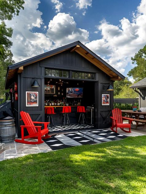 Shed Cave Ideas, Bar Sheds Ideas, Entertainment Shed Backyards, Outdoor Man Cave Ideas Backyards, Shed Bar Interior Ideas, Small Patio Bar Ideas, Shed Pub Ideas Backyards, He Shed Ideas Man Cave, Bar Shed Backyard