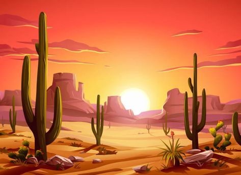 Desert Drawing, Desert Landscape Art, Wilde Westen, Desert Art, Desert Sunset, Southwest Art, Desert Landscape, Landscape Illustration, Environment Concept Art