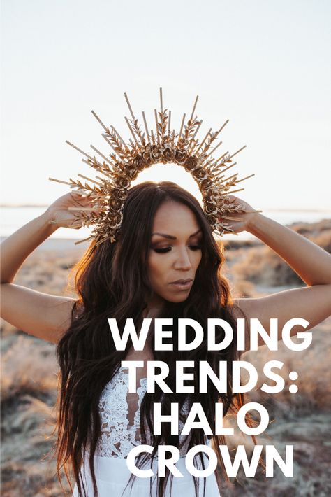 We love the look of an accessorized bridal hairstyle. One trend that has been seen are the halo crown. It gives the bridal tiara a run for it's money. Click to read more about this trend! #weddingtrends #weddingaccessories #weddingideas #weddingguide #weddingplans #bridetobe Bridal Halo Crown, Halo Crown Wedding, Wedding Updo, Bridal Tiara, Wedding Guide, Chic Wedding, Wedding Favours, Bridal Looks, Wedding Trends