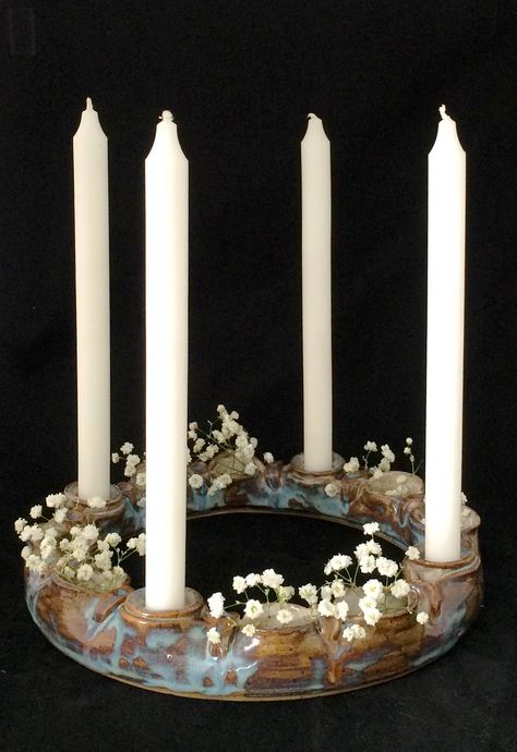 Pottery Wreath, Advent Wreath. KarenFisherPottery.com Pottery Advent Candle Holder, Pottery Advent Wreath, Ceramic Advent Wreath, Ceramic Christmas Wreath, Pottery Wreath, Advent Crown, Wreath Advent, Swedish Candle, Advent Candle Holder