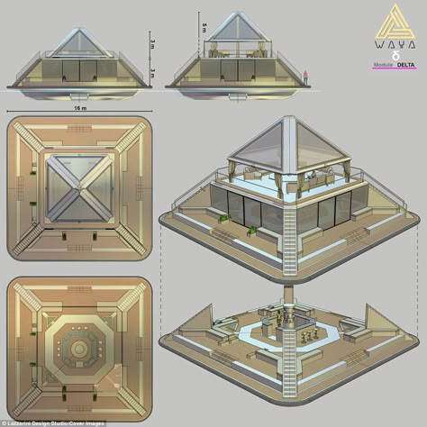 Floating Pyramid, Pyramid House, Mayan Architecture, Pyramid Building, Floating Architecture, Sci Fi Architecture, City Project, Floating City, Floating House