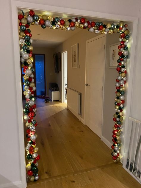 Made with 100s of Baubles, stringand lights. Christmas 2020 Bauble Garland, Lights Christmas, Christmas 2020, Christmas Cheer, Home Projects, Future Home, Christmas Decor, Christmas Tree, Holiday Decor