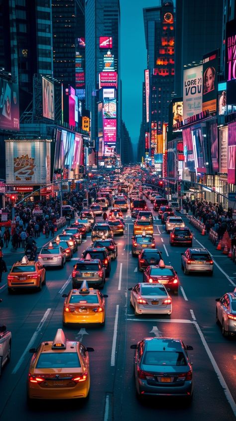 Bustling City Traffic: Twilight descends on the crowded streets lined with glowing billboards and a sea of vehicles. #city #traffic #twilight #neon #billboards #aiart #aiphoto #stockcake ⬇️ Download and 📝 Prompt 👉 https://ayr.app/l/SvCQ City Traffic, Bustling City, Image Downloads, Creative Words, City Streets, A Sea, City View, Terms Of Service, Free Photos