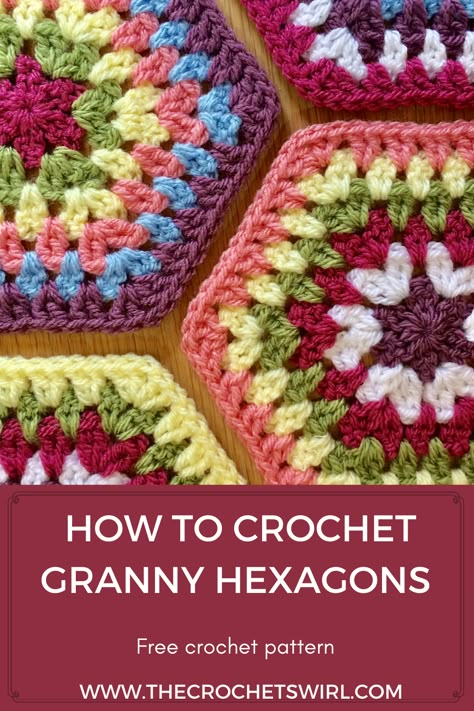 Free crochet pattern Crochet Hexagon Pattern Free Diagram, Granny Hexagon Blanket, Granny Hexagon Crochet, Crochet Romper Pattern, Aesthetic Crochet Patterns, Crochet Flower Granny Square Pattern, Hexagon Crochet Pattern, Granny Hexagon, Crochet Hexagons