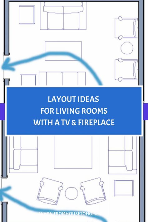 layout ideas for living rooms with a TV and fireplace Tv And Living Room Ideas, Off Centre Fireplace Living Room Layout, Design A Room Layout, Large Room Furniture Placement, Living Room Furniture Layout Sectional, Living Room Around Tv Decor, Tv Room Layout Furniture Arrangement, Long Tv Room Layout, Living Room Floor Plans With Fireplace