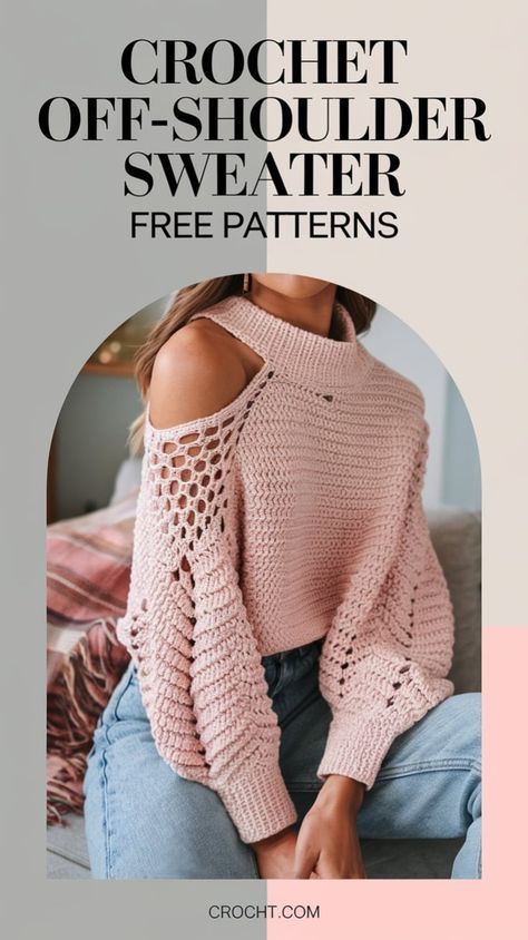 Find free crochet patterns for off-shoulder sweaters to create a versatile and unique piece. Great for showcasing your style! Plus Size Crochet Sweater Patterns Free, Crochet Sweater Pattern Free Women, Crochet Sweater Outfit, Crochet Sweater Pattern Women, Crochet Elf Hat, Black Crochet Sweater, Diy Crochet Sweater, Sweaters Cropped, Crochet Sweater Design