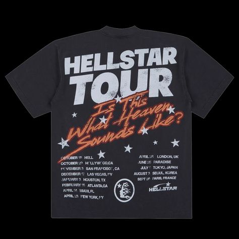 NTWRK - Hellstar Biker Tour Tee Vintage Black Band Tee Design Ideas, Tour Hoodie Design, Tour Tee Shirts, Concert Tour Tshirt Design, Tour T Shirt Design, Concert Merch Design, Vintage Tour Shirt, Concert Tee Design, Vintage Graphic Design Tee