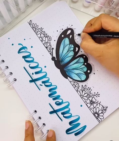 File Front Cover Decoration Ideas, Butterfly Front Page Design, Note Book Front Cover Design, Front Notebook Design Ideas, Sketch Book Front Cover Ideas, Subject Design Notebook, Butterfly Border Design, File Decoration Ideas Cover, Journal Front Cover