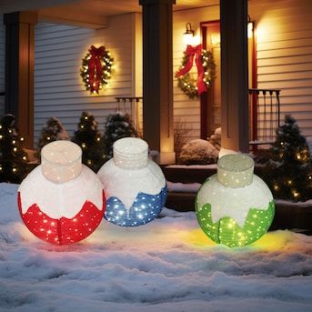 VEIKOUS Set of 3 35-in LED Bulb Christmas Ornaments - Warm White Lights - Indoor/Outdoor - UL Safety Listed in the Christmas Ornaments department at Lowes.com Front Porch Christmas Decor Large Ornaments, Outdoor Winter Wonderland Decorations, Stacked Ornaments, Diy Outdoor Christmas Decorations Yard, Holiday Lights Outdoor, Holiday Yard Decorations, Xmas 2024, Christmas 3d, Christmas Yard Decorations