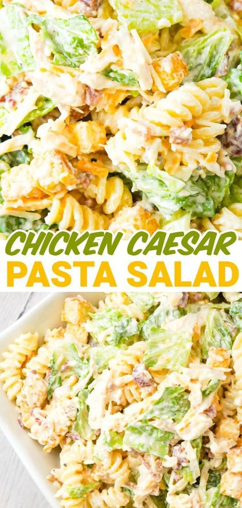 Cold Dish Recipes, Garlic Parmesan Dressing, Chicken Caesar Pasta, Cold Side Dishes, Caesar Pasta Salad, Caesar Pasta, Chicken Caesar Pasta Salad, Cold Pasta Salad Recipes, Queso Cheddar