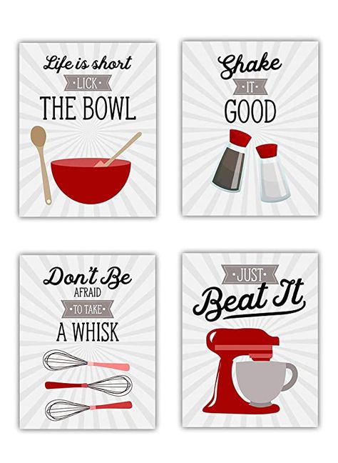 Vintage Kitchen Wall Decor, Kitchen Wall Art Diy, Red White Kitchen, White Kitchen Utensils, Kitchen Wall Art Set, Red Wall Decor, Kitchen Wall Art Printables, Red And White Kitchen, Farmhouse Country Decor