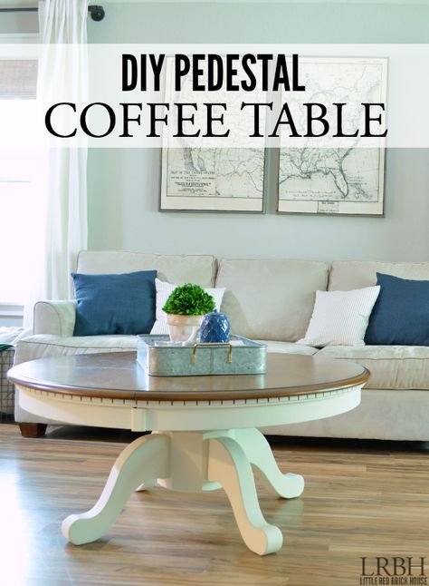 See how to turn a Kitchen Table into a DIY Pedestal Coffee Table with this great tutorial. Diy Pedestal, Cocina Shabby Chic, Pedestal Coffee Table, Stained Table, Round Kitchen Table, Painted Coffee Tables, Kitchen Design Diy, Coffee Table Ideas, Diy Dining