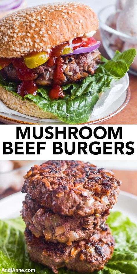 Mushroom Burgers Beef, Beef And Mushroom Burger, Mushroom Onion Burger, Keto Mushroom Burger, Mushroom Beef Burger, Mushroom Burgers Recipes, Mushroom Hamburger Recipes, Healthy Beef Burger Recipes, Mushroom Burger Patty