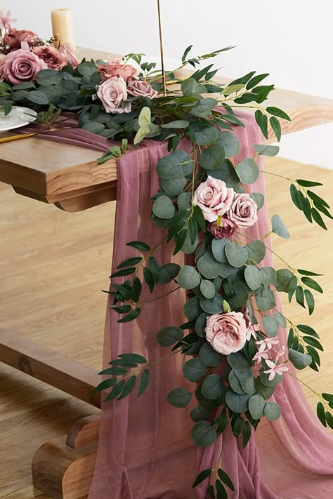 Vine Greenery, Arch Door, Dusty Pink Weddings, Wall Hanging Plant, Pink Wedding Decorations, Flower Peony, Mauve Wedding, Rose Vine, Willow Leaf