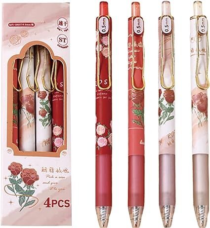 Amazon.com: MOZXIRZ 4 Pcs Gel Ink Pens Flower Retractable Pens 0.5mm Black Ink Gel Pens Women Girls Cute Aesthetic Pens Office School Pens (Flower-2) : Office Products Pens Aesthetic, Aesthetic Pens, Japanese Stationary, Romanticize School, Pens Cute, Stationary Ideas, Study Stuff, Cute Stationary School Supplies, Fancy Pens